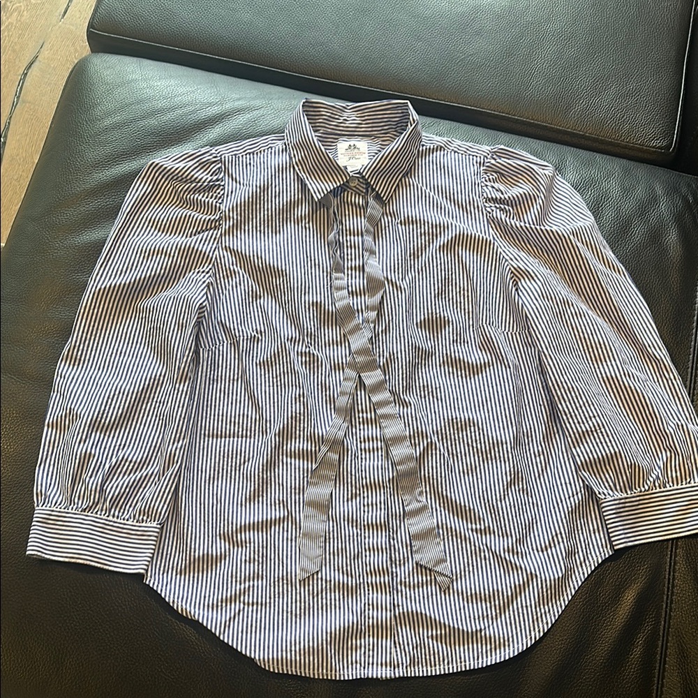 J Crew Chic Striped Blouse with Tie Detail